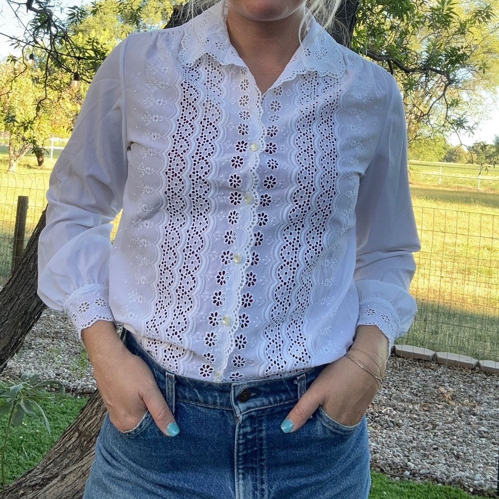 White laced button down blouse